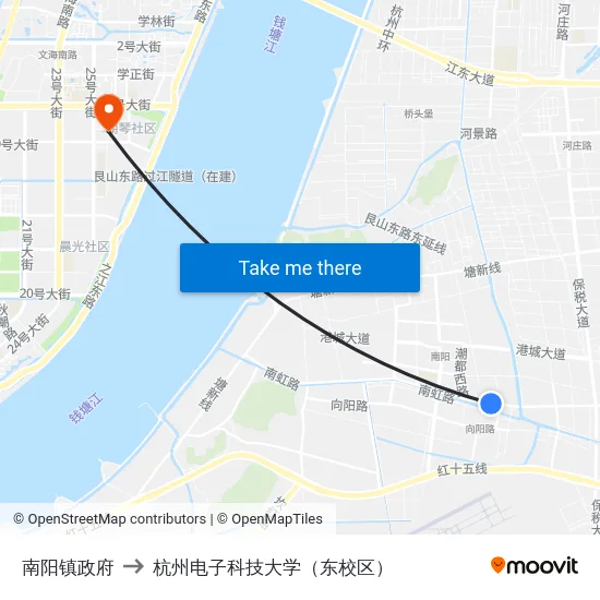 南阳镇政府 to 杭州电子科技大学（东校区） map