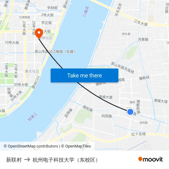 新联村 to 杭州电子科技大学（东校区） map