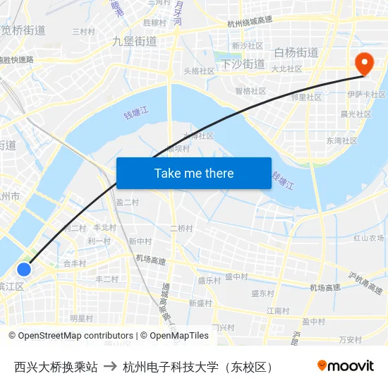 西兴大桥换乘站 to 杭州电子科技大学（东校区） map
