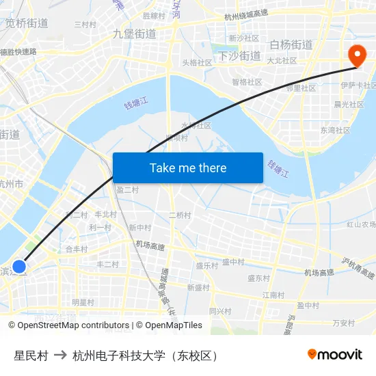 星民村 to 杭州电子科技大学（东校区） map