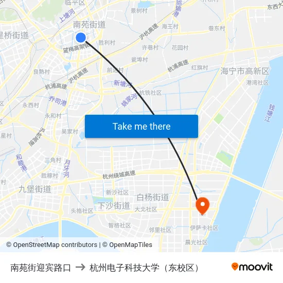 南苑街迎宾路口 to 杭州电子科技大学（东校区） map
