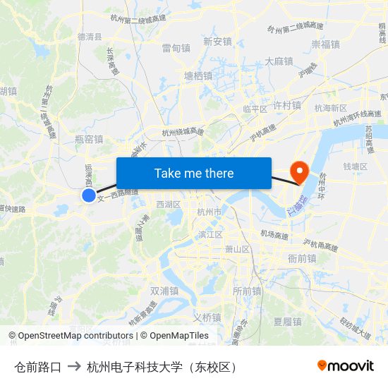 仓前路口 to 杭州电子科技大学（东校区） map