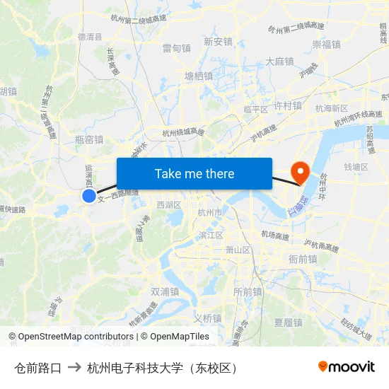 仓前路口 to 杭州电子科技大学（东校区） map