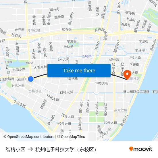 智格小区 to 杭州电子科技大学（东校区） map