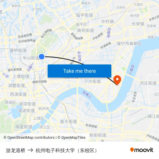 游龙港桥 to 杭州电子科技大学（东校区） map