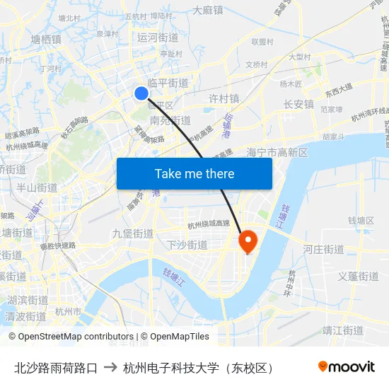 北沙路雨荷路口 to 杭州电子科技大学（东校区） map