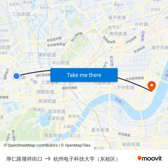厚仁路墩祥街口 to 杭州电子科技大学（东校区） map