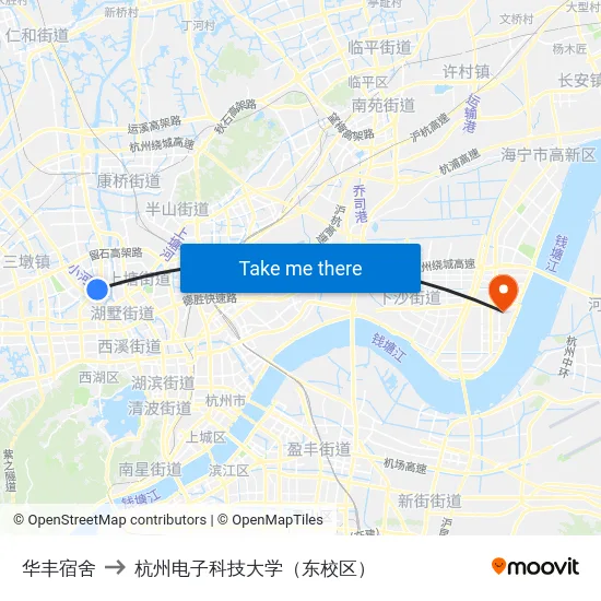 华丰宿舍 to 杭州电子科技大学（东校区） map