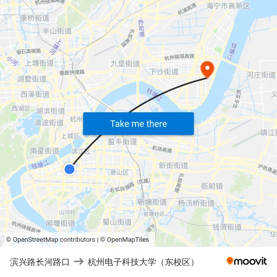 滨兴路长河路口 to 杭州电子科技大学（东校区） map