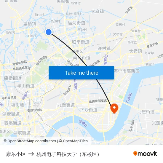 康乐小区 to 杭州电子科技大学（东校区） map