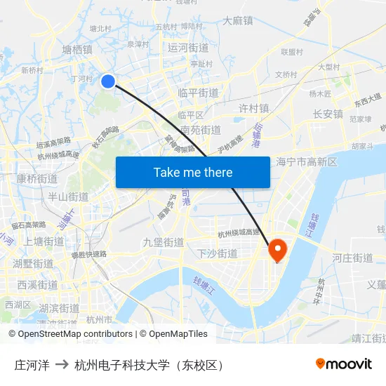 庄河洋 to 杭州电子科技大学（东校区） map