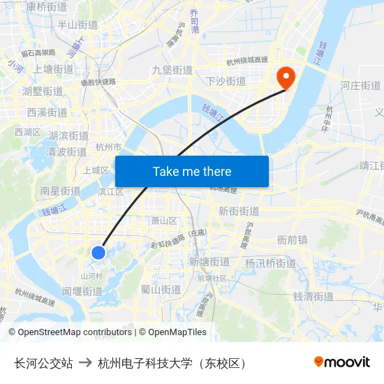 长河公交站 to 杭州电子科技大学（东校区） map