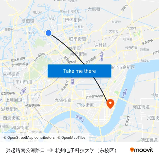 兴起路南公河路口 to 杭州电子科技大学（东校区） map
