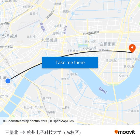 三堡北 to 杭州电子科技大学（东校区） map