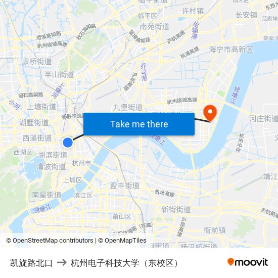 凯旋路北口 to 杭州电子科技大学（东校区） map