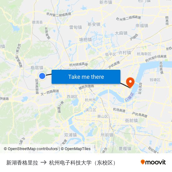 新湖香格里拉 to 杭州电子科技大学（东校区） map