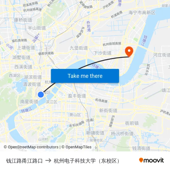 钱江路甬江路口 to 杭州电子科技大学（东校区） map
