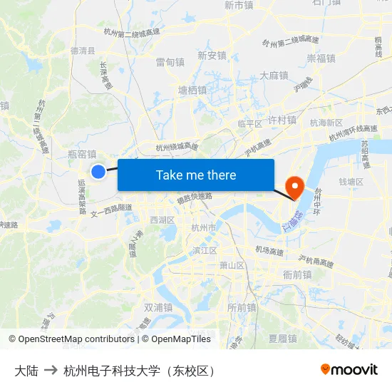 大陆 to 杭州电子科技大学（东校区） map
