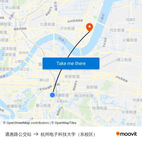 通惠路公交站 to 杭州电子科技大学（东校区） map