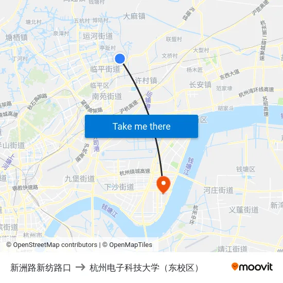新洲路新纺路口 to 杭州电子科技大学（东校区） map