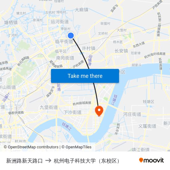 新洲路新天路口 to 杭州电子科技大学（东校区） map