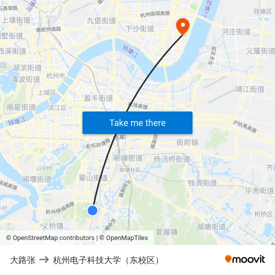 大路张 to 杭州电子科技大学（东校区） map