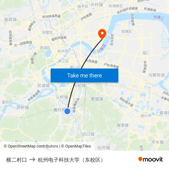 横二村口 to 杭州电子科技大学（东校区） map