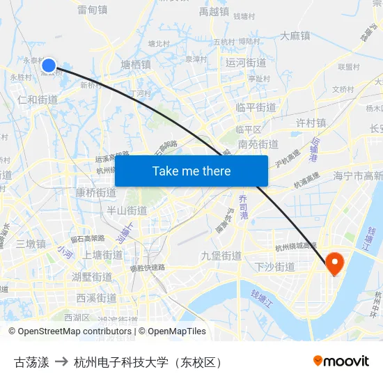 古荡漾 to 杭州电子科技大学（东校区） map