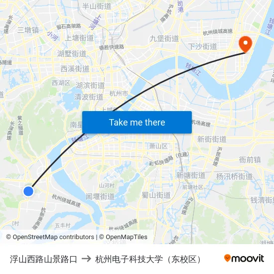 浮山西路山景路口 to 杭州电子科技大学（东校区） map