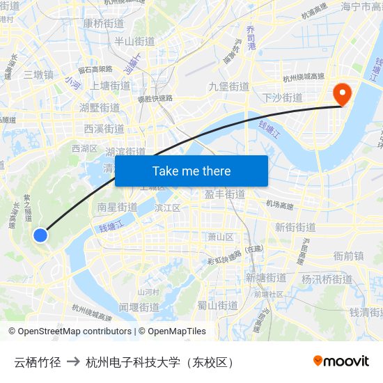 云栖竹径 to 杭州电子科技大学（东校区） map