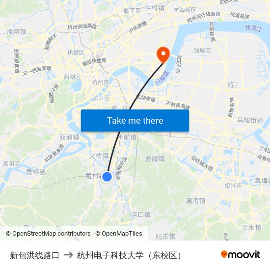 新包洪线路口 to 杭州电子科技大学（东校区） map