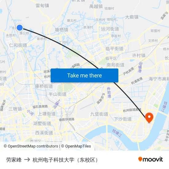 劳家峰 to 杭州电子科技大学（东校区） map