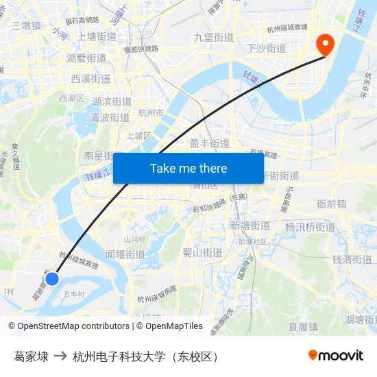 葛家埭 to 杭州电子科技大学（东校区） map