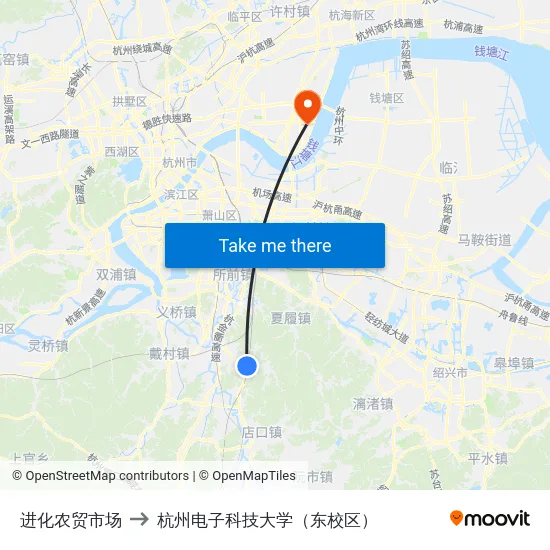 进化农贸市场 to 杭州电子科技大学（东校区） map