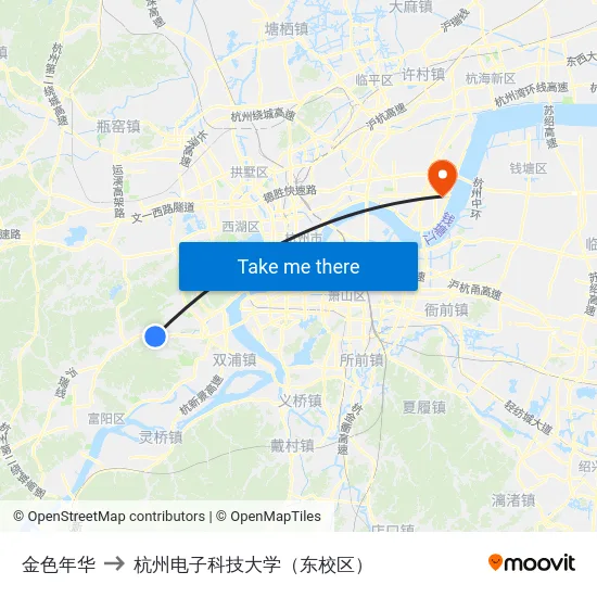 金色年华 to 杭州电子科技大学（东校区） map