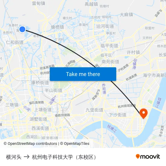 横河头 to 杭州电子科技大学（东校区） map