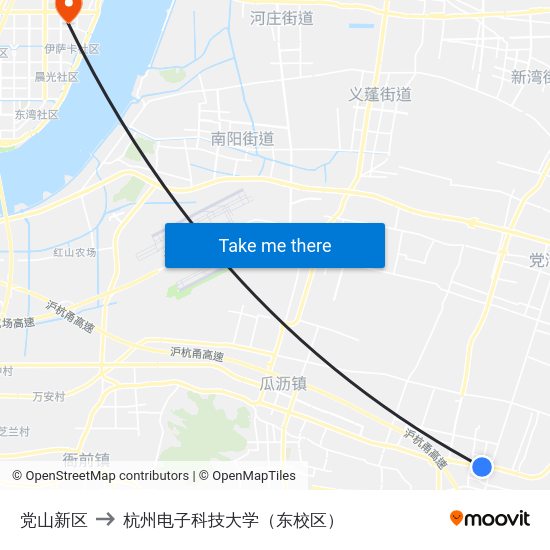 党山新区 to 杭州电子科技大学（东校区） map
