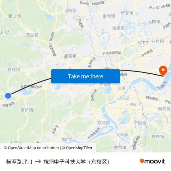 横潭路北口 to 杭州电子科技大学（东校区） map