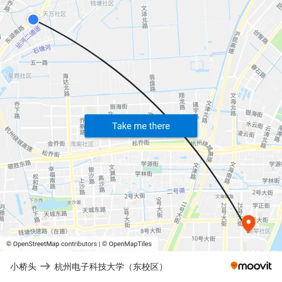 小桥头 to 杭州电子科技大学（东校区） map