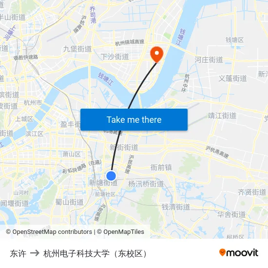 东许 to 杭州电子科技大学（东校区） map