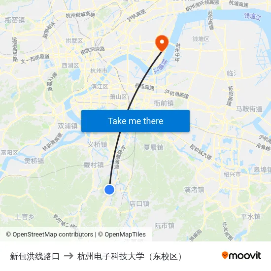 新包洪线路口 to 杭州电子科技大学（东校区） map