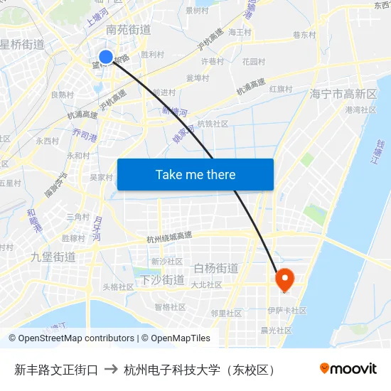 新丰路文正街口 to 杭州电子科技大学（东校区） map