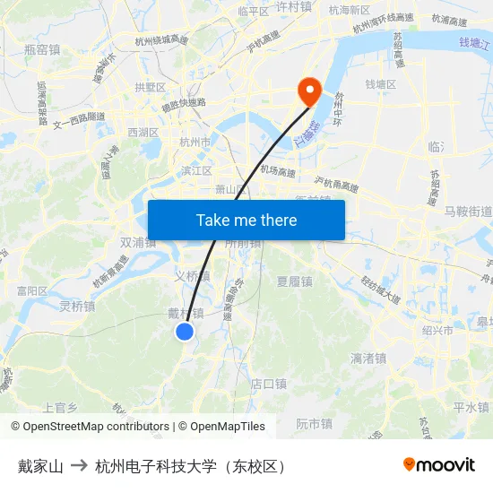 戴家山 to 杭州电子科技大学（东校区） map