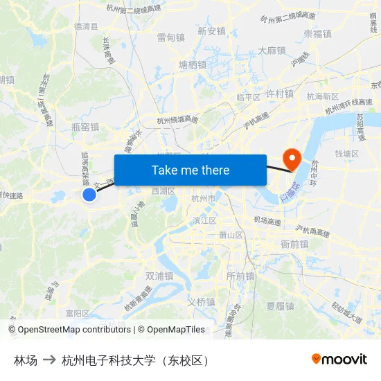 林场 to 杭州电子科技大学（东校区） map