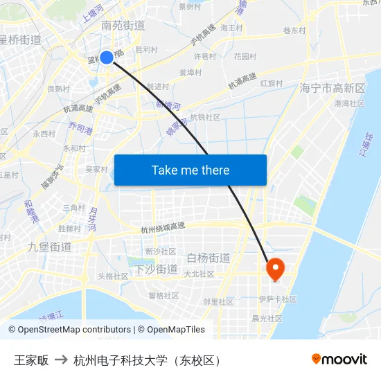 王家畈 to 杭州电子科技大学（东校区） map