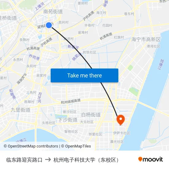 临东路迎宾路口 to 杭州电子科技大学（东校区） map