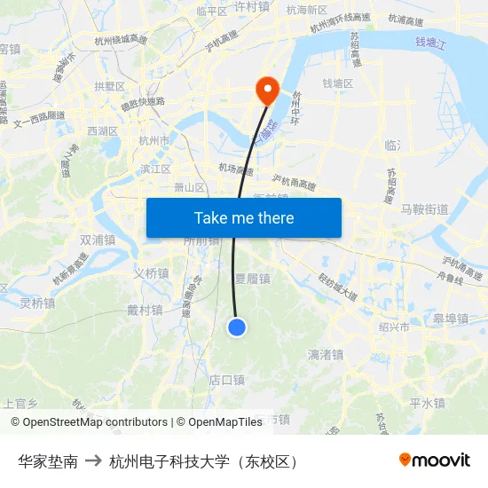 华家垫南 to 杭州电子科技大学（东校区） map