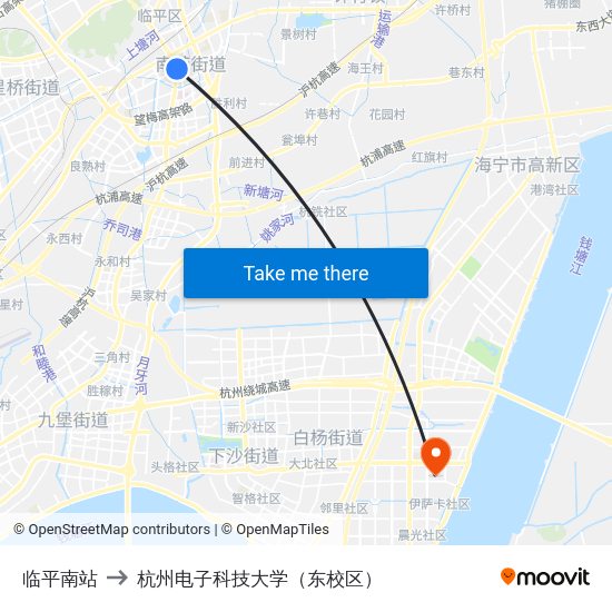 临平南站 to 杭州电子科技大学（东校区） map