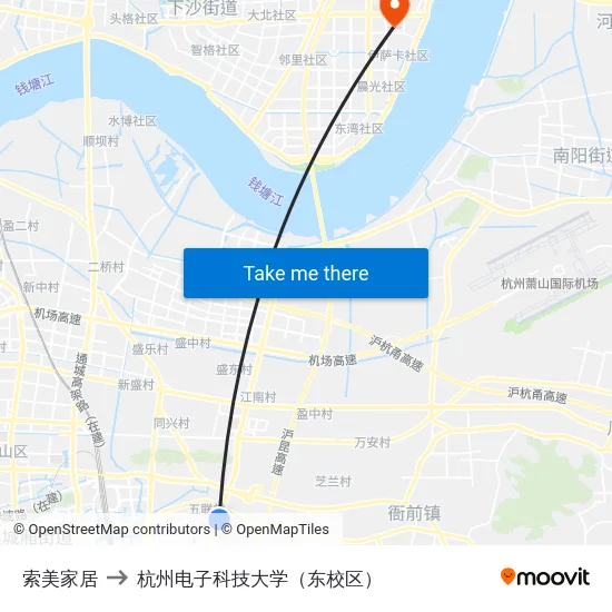 索美家居 to 杭州电子科技大学（东校区） map