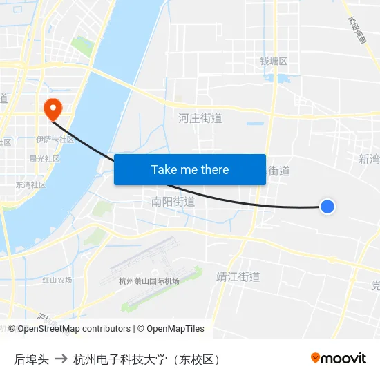 后埠头 to 杭州电子科技大学（东校区） map